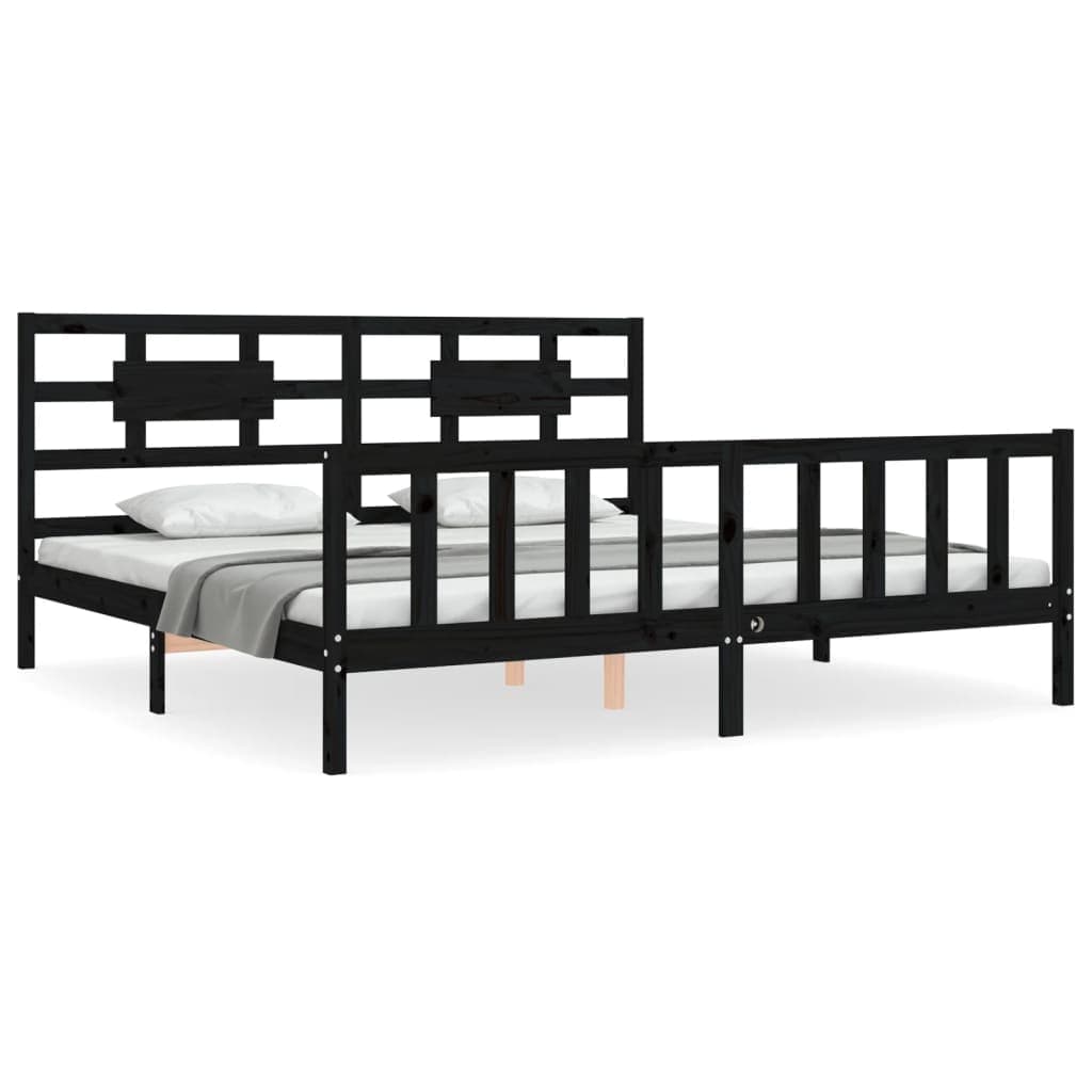 vidaXL Estrutura de Cama com Cabeceira 200x200 cm Madeira Maciça Preto - 4046497574