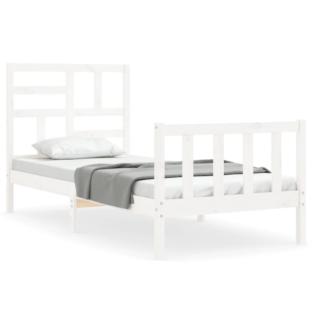 vidaXL Estrutura cama de solteiro c/ cabeceira madeira maciça branco
