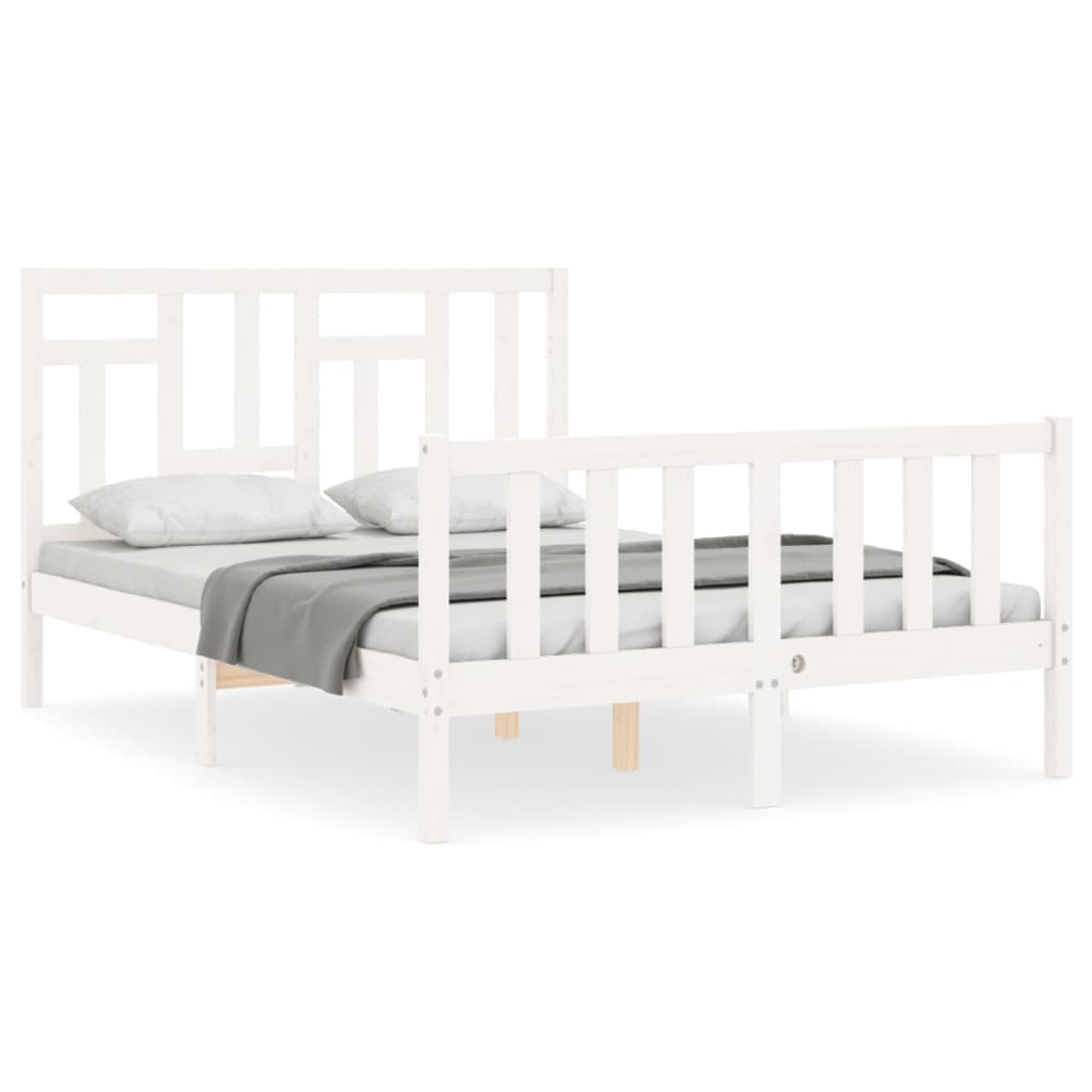 vidaXL Estrutura de cama de casal c/ cabeceira madeira maciça branco