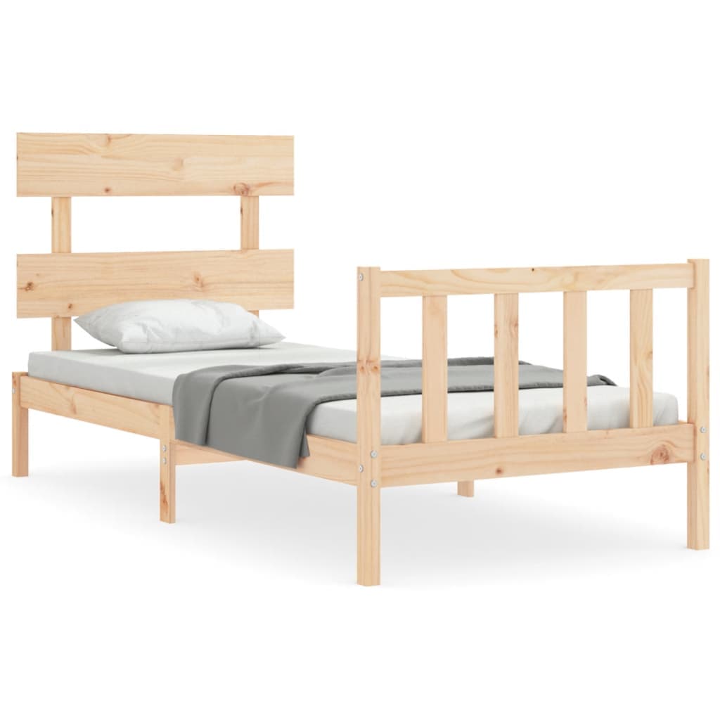 vidaXL Estrutura cama de solteiro pequena c/ cabeceira madeira maciça