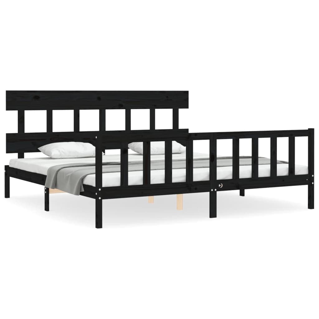 vidaXL Estrutura de cama com cabeceira 200x200 cm madeira maciça preto
