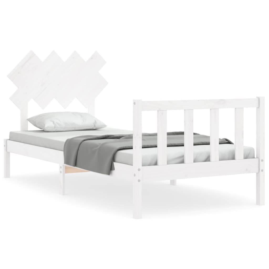 vidaXL Estrutura cama de solteiro c/ cabeceira madeira maciça branco