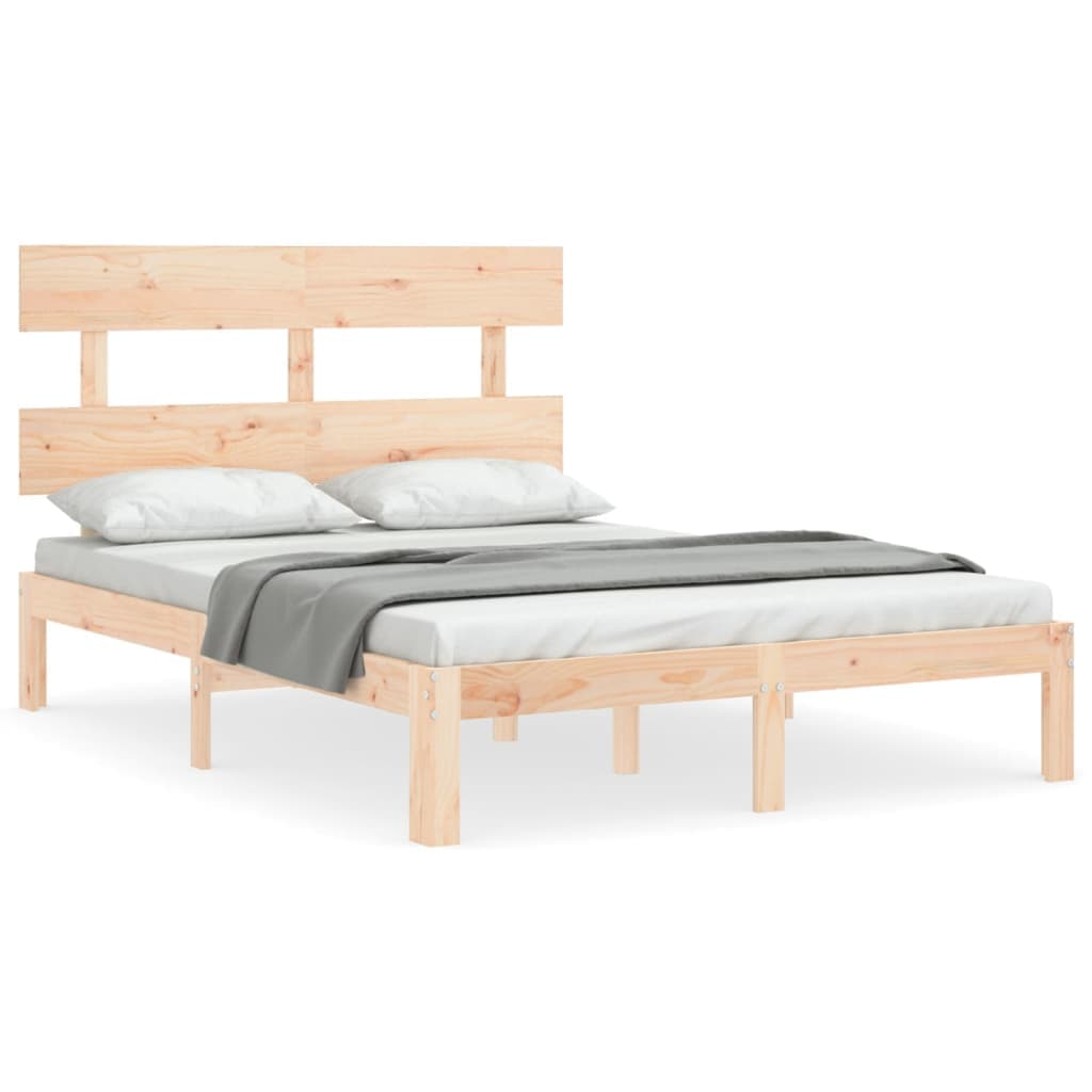 vidaXL Estrutura de Cama de Casal com Cabeceira Madeira Maciça - 4132600541