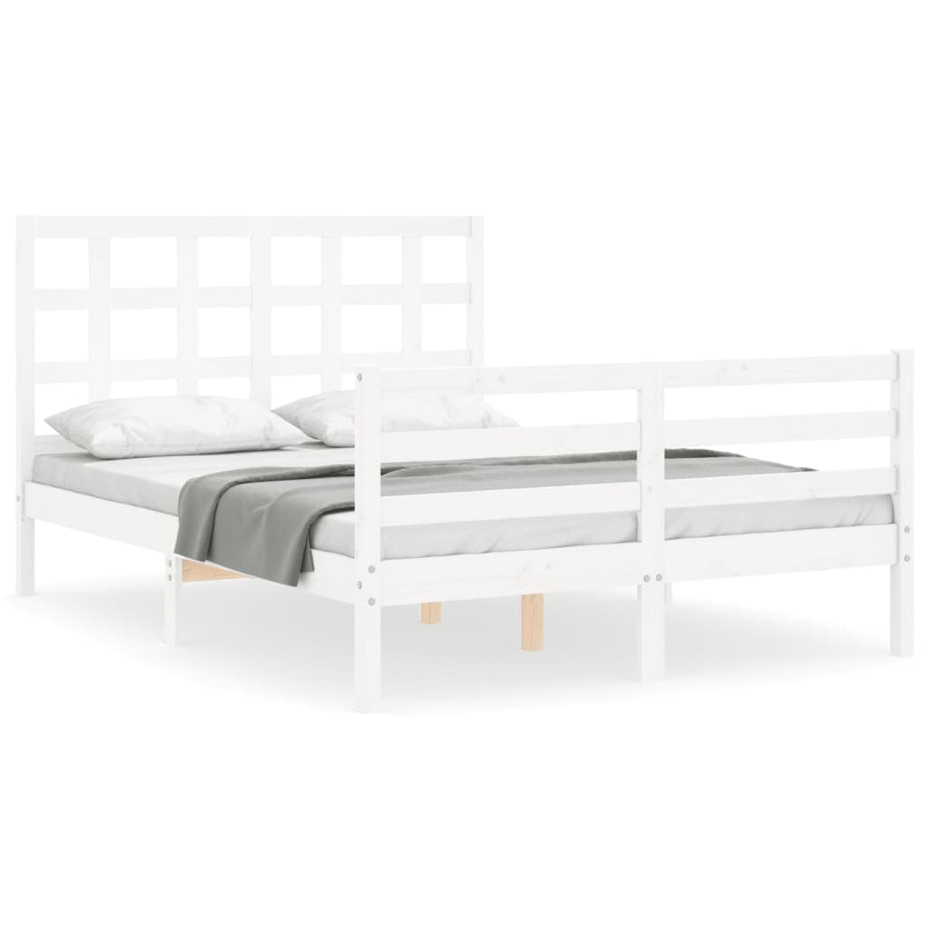 vidaXL Estrutura de cama com cabeceira 120x200cm madeira maciça branco