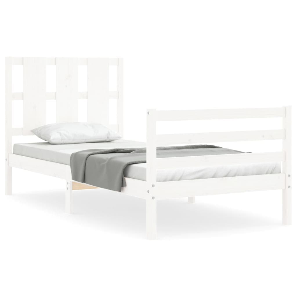 vidaXL Estrutura cama de solteiro c/ cabeceira madeira maciça branco