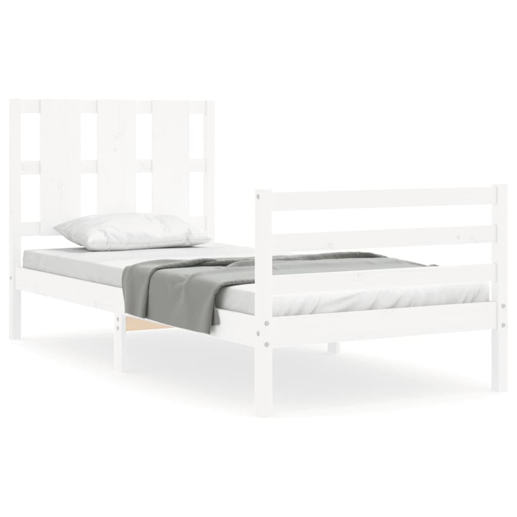 vidaXL Estrutura cama de solteiro c/ cabeceira madeira maciça branco