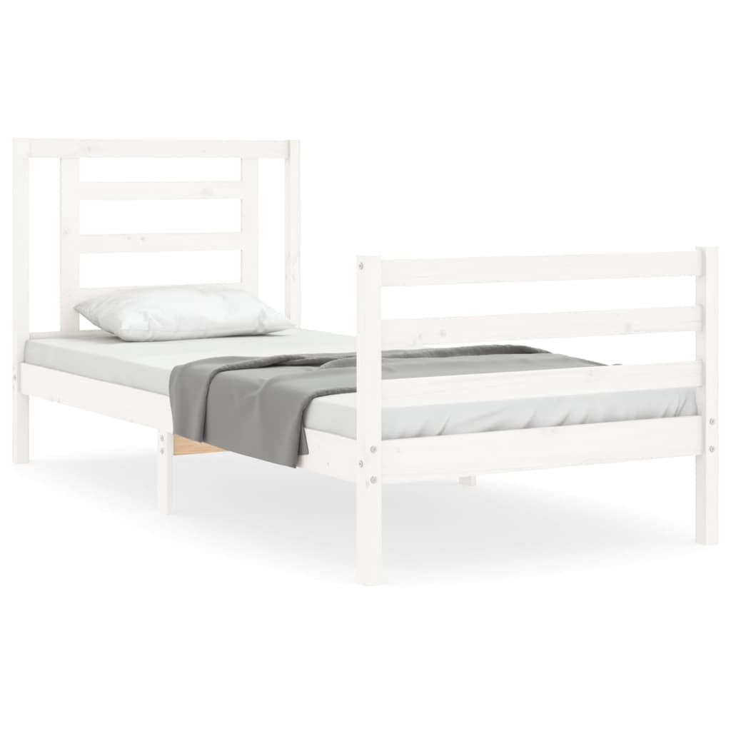 vidaXL Estrutura cama de solteiro c/ cabeceira madeira maciça branco