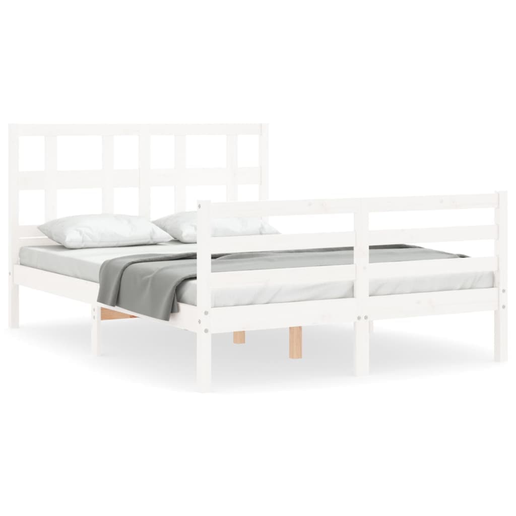 vidaXL Estrutura de cama com cabeceira 140x190cm madeira maciça branco