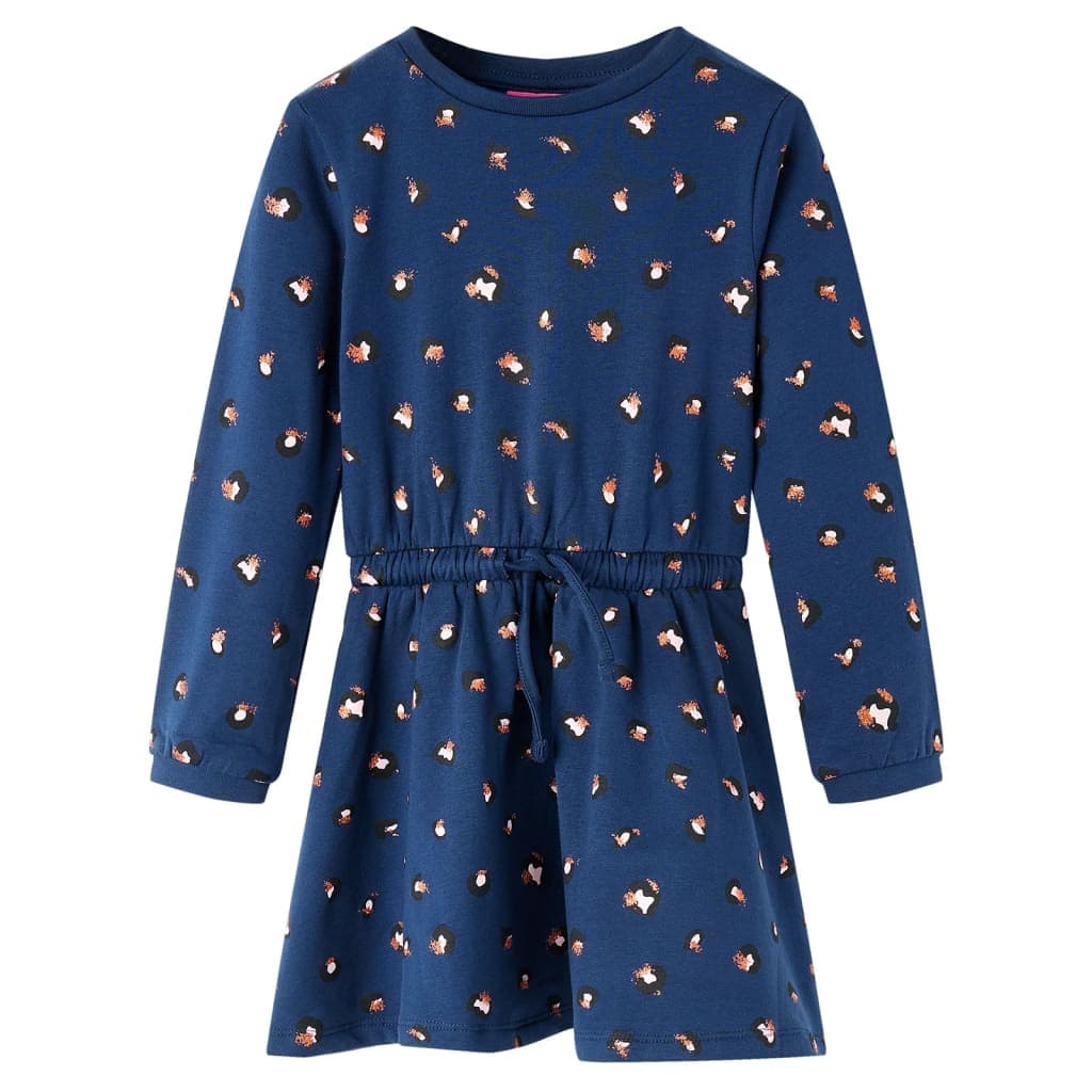 Vestido de manga comprida para criança azul-escuro 128