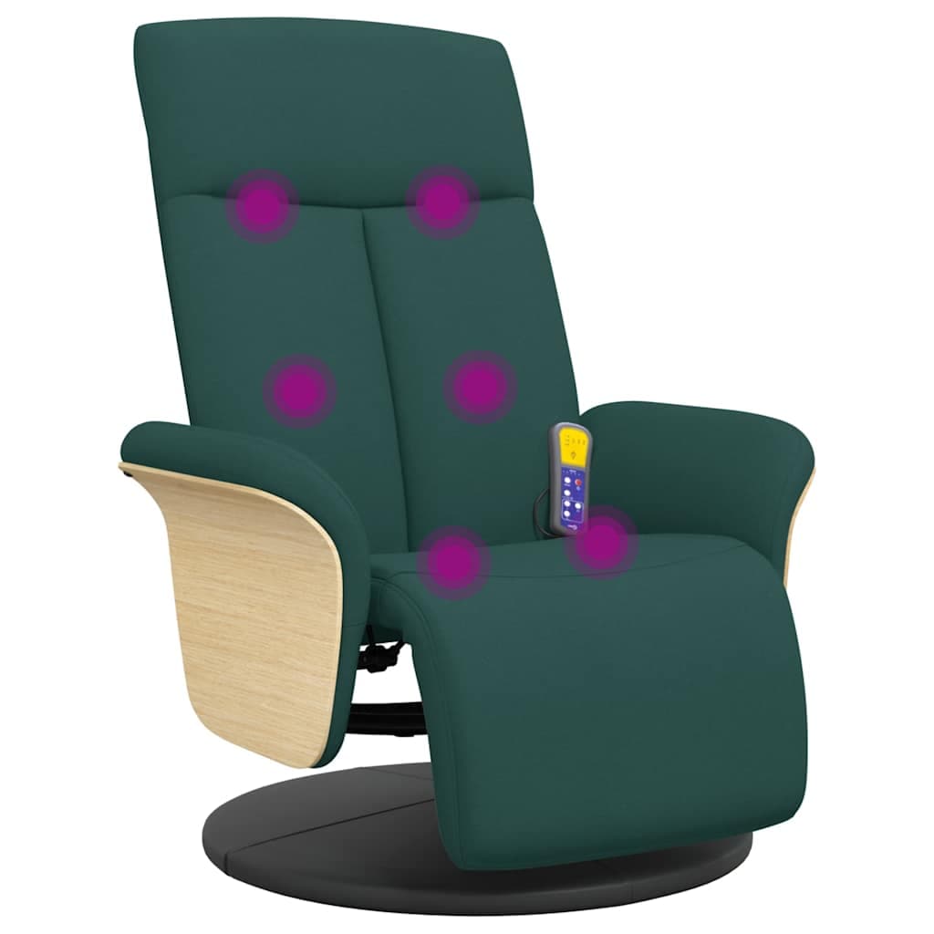 vidaXL Cadeira massagens reclinável c/ apoio pés tecido verde-escuro