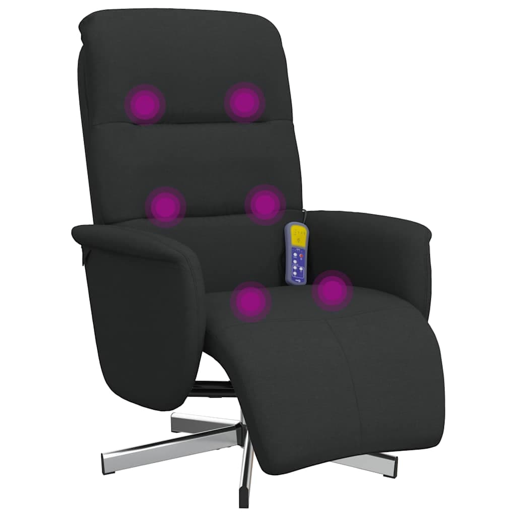 vidaXL Cadeira massagens reclinável com apoio de pés tecido preto