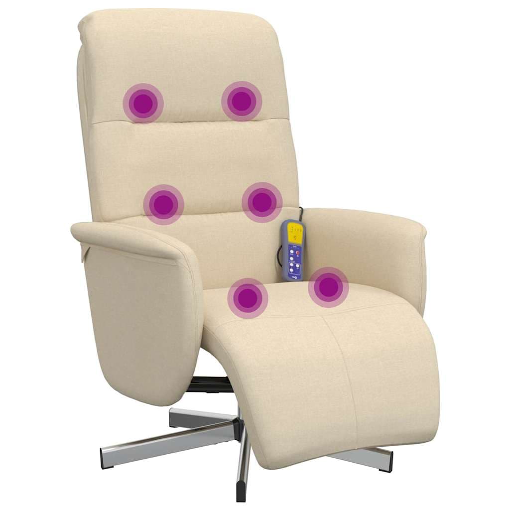 vidaXL Cadeira de massagens reclinável com apoio de pés tecido creme
