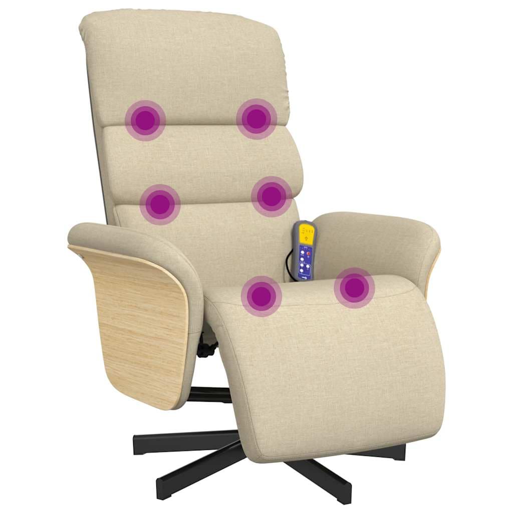 vidaXL Cadeira de Massagens Reclinável com Apoio de Pés Tecido Creme - 1387200287