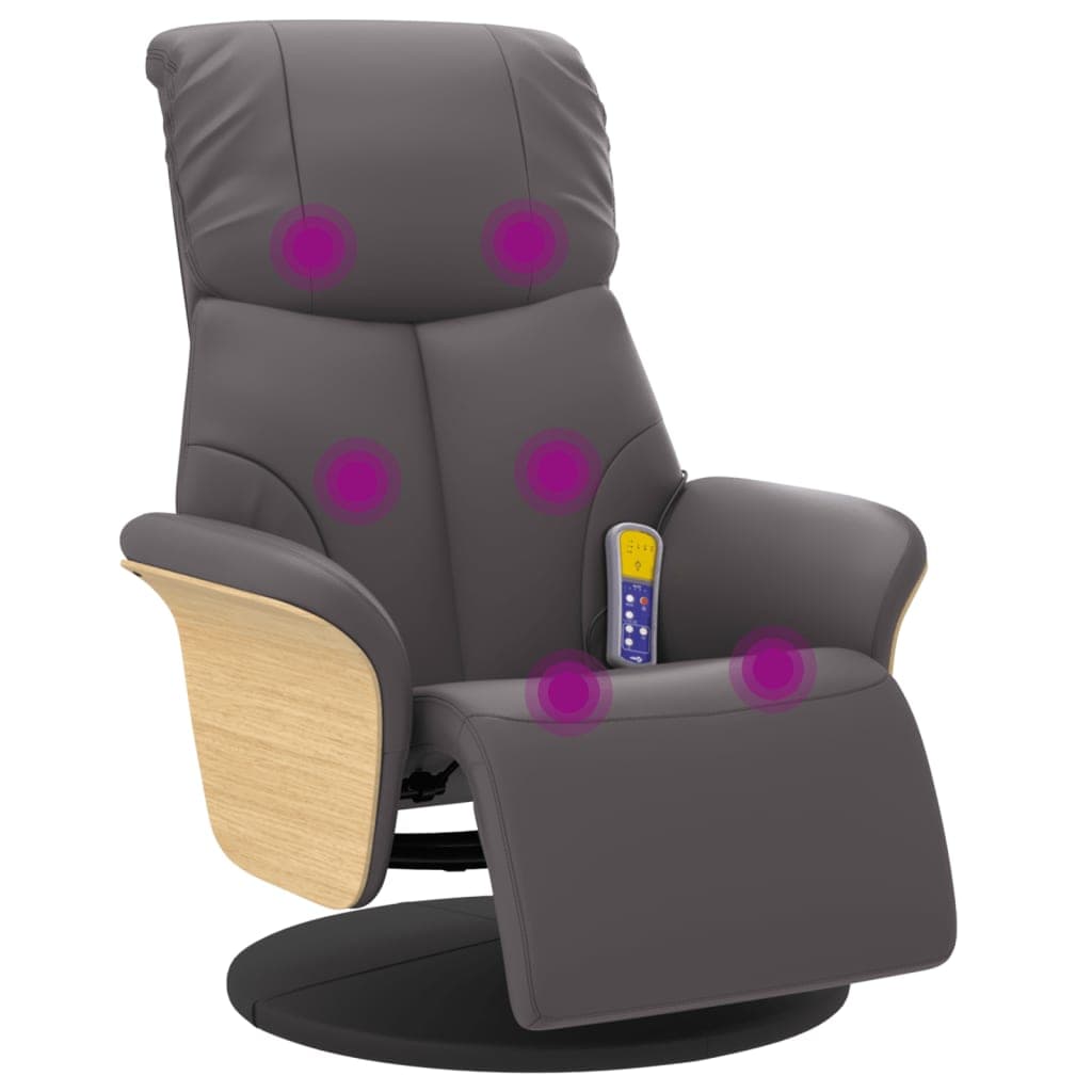 vidaXL Cadeira massagens reclinável c/apoio pés couro artificial cinza