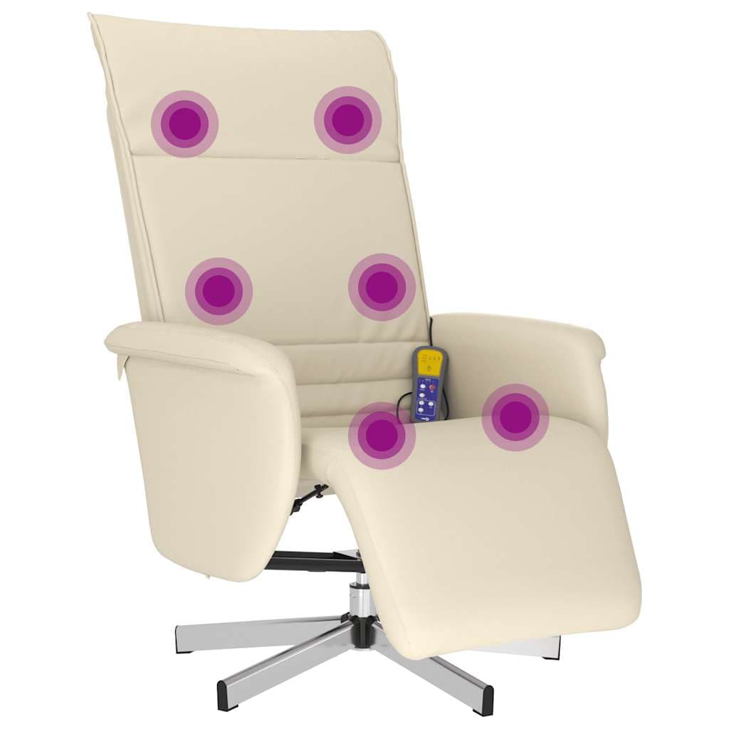 vidaXL Cadeira massagens reclinável c/apoio pés couro artificial creme