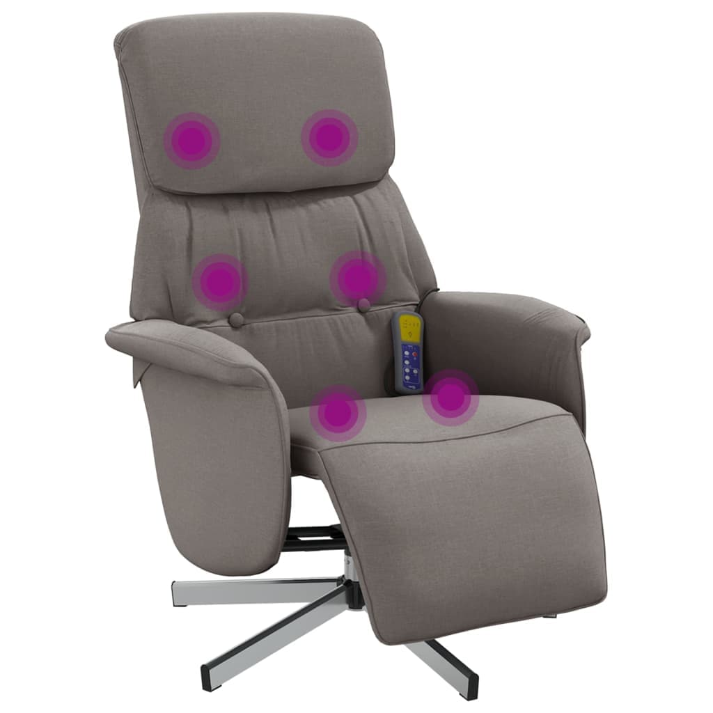 vidaXL Cadeira massagens reclin. c/ apoio pés tecido cinza-acastanhado