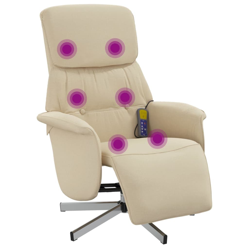 vidaXL Cadeira de massagens reclinável com apoio de pés tecido creme