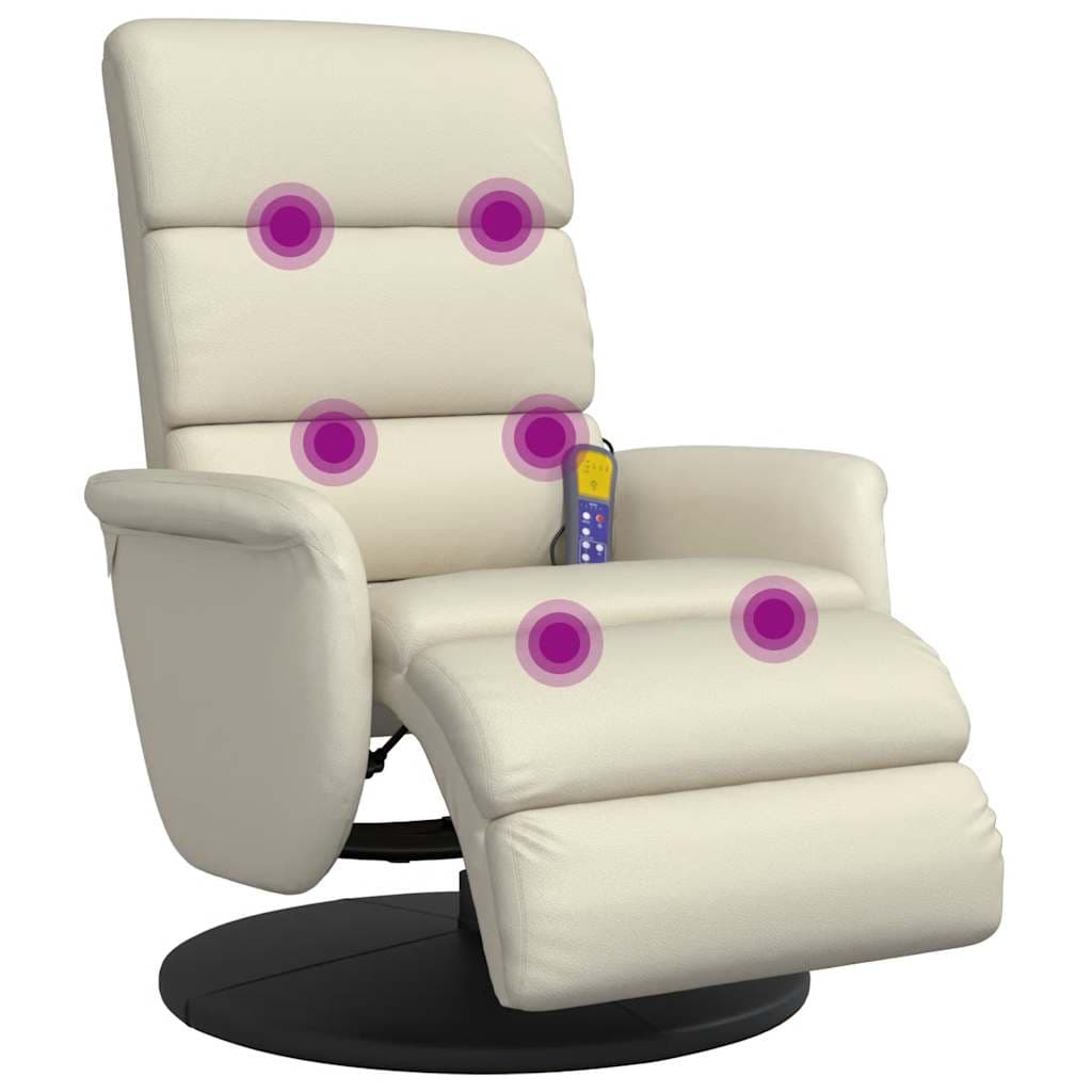vidaXL Cadeira massagens reclinável c/apoio pés couro artificial creme
