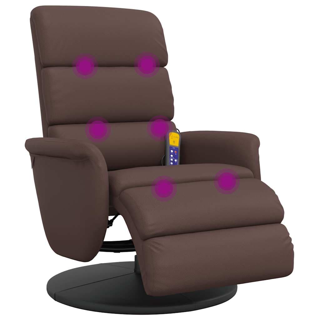 vidaXL Poltrona massagens recl. c/ apoio pés couro artificial castanho