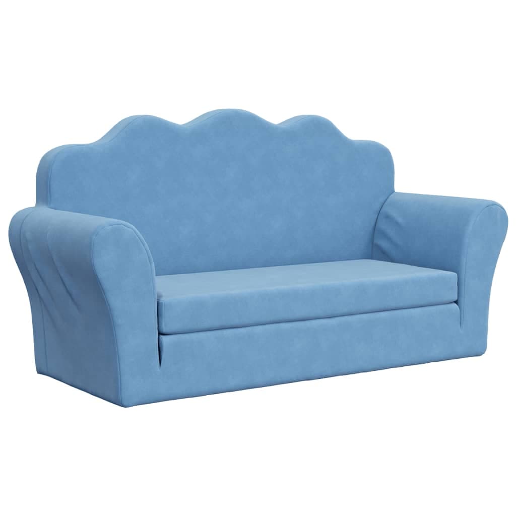 vidaXL Sofá-cama infantil de 2 lugares pelúcia macia azul