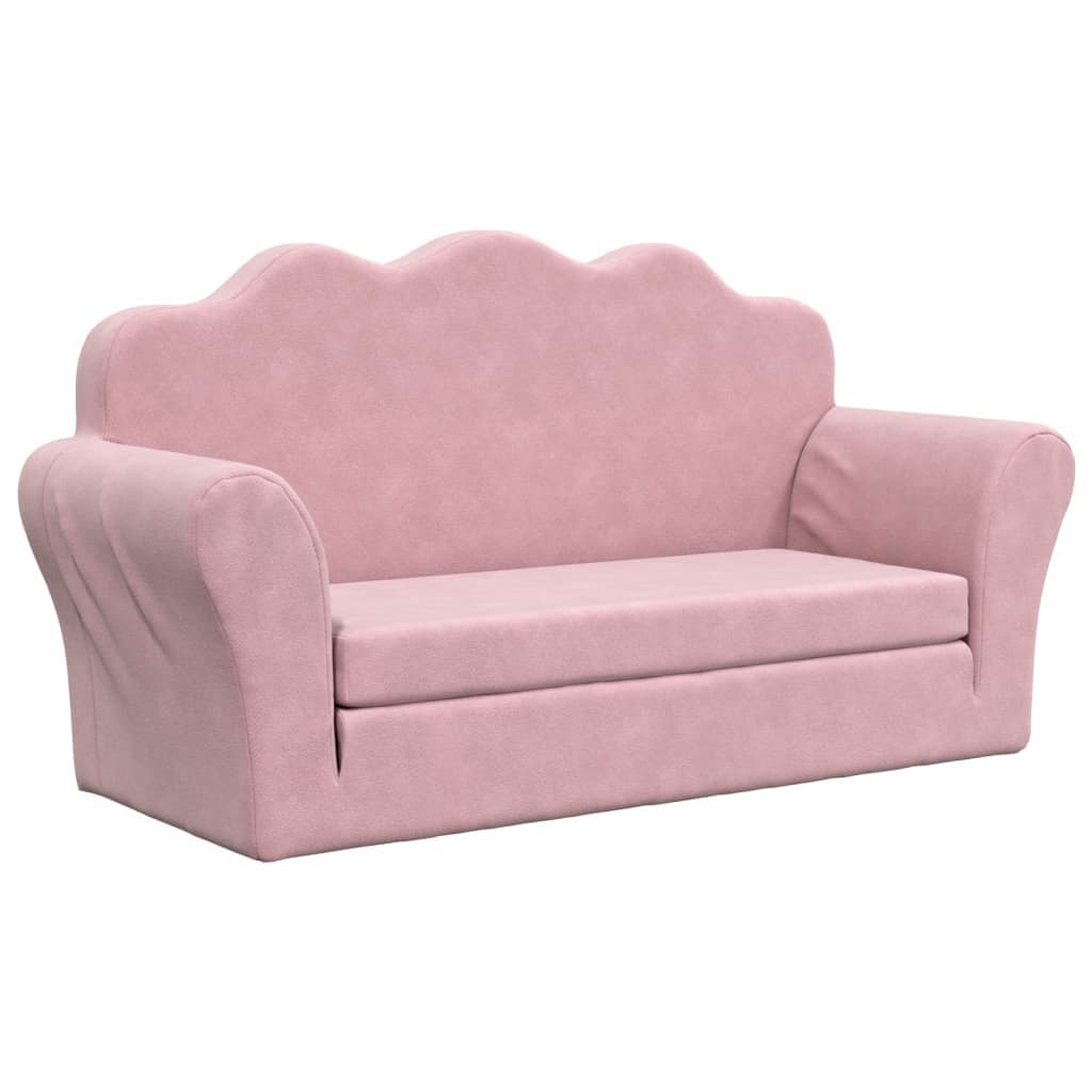 vidaXL Sofá-cama infantil de 2 lugares pelúcia macia rosa