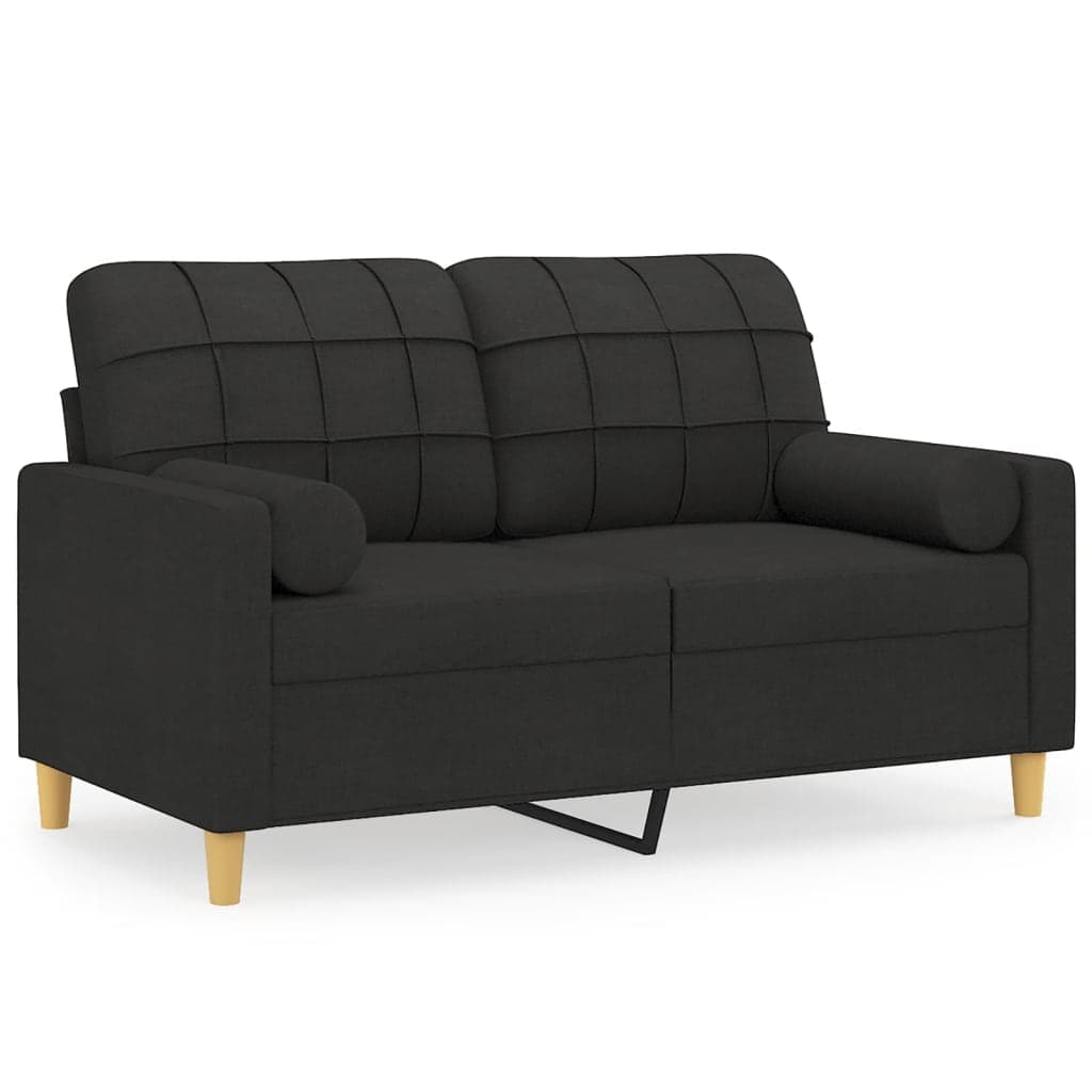 vidaXL Sofá 2 lugares + almofadas decorativas 120 cm tecido preto