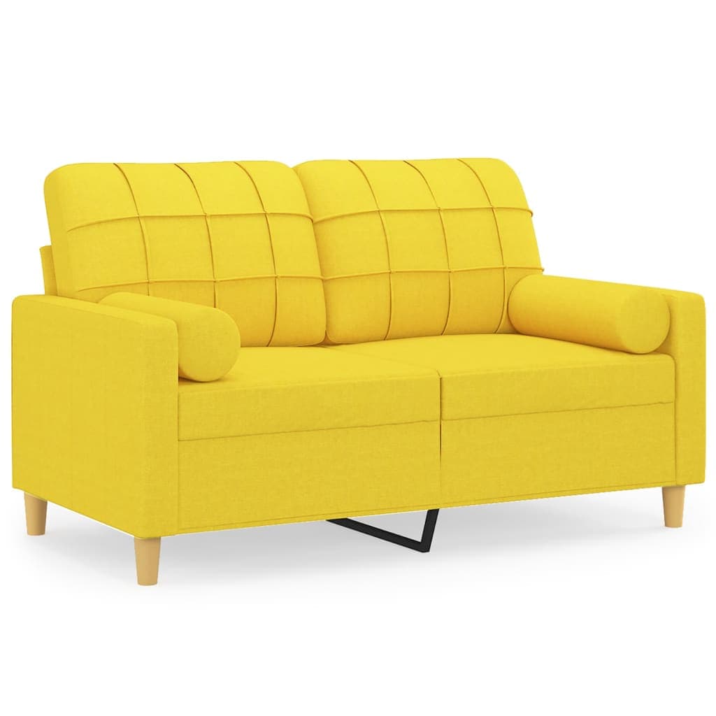 vidaXL Sofá 2 lug. + almofadas decorativas 120 cm tecido amarelo-claro
