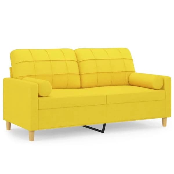 Sofá vidaXL 2 Lug. + Almofadas Decorativas 140 cm Tecido Amarelo-claro - 1297956543