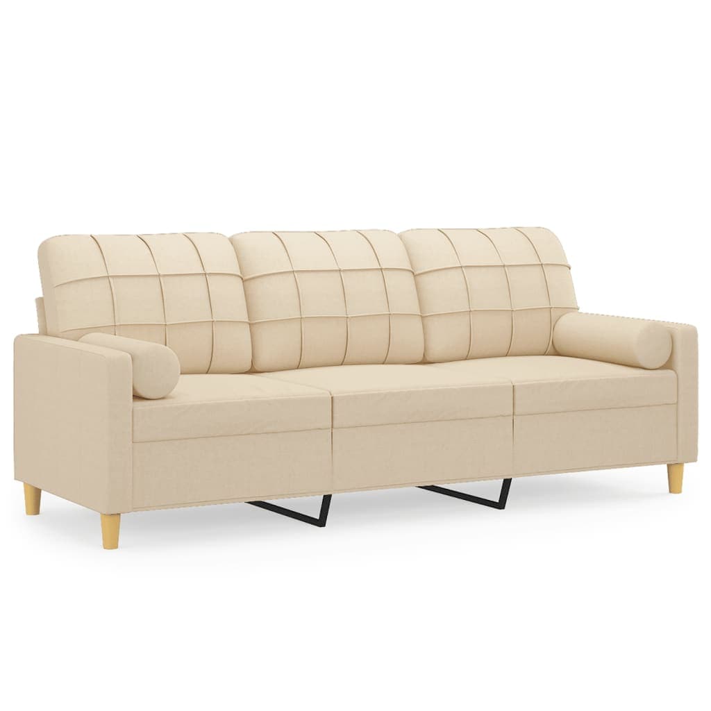 vidaXL Sofá 3 lugares + almofadas decorativas 180 cm tecido cor creme