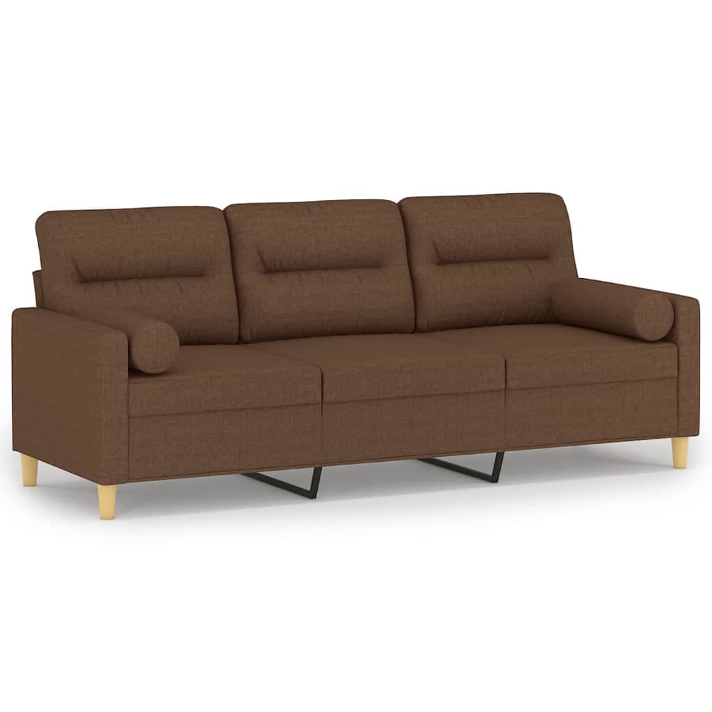 vidaXL Sofá 3 lugares + almofadas decorativas 180 cm tecido castanho