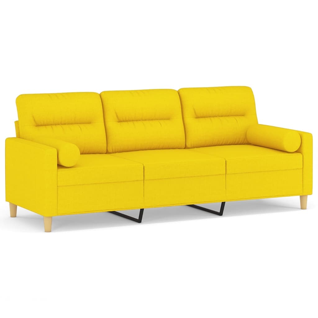 vidaXL Sofá 3 lugares + almofadas decoração 180cm tecido amarelo-claro
