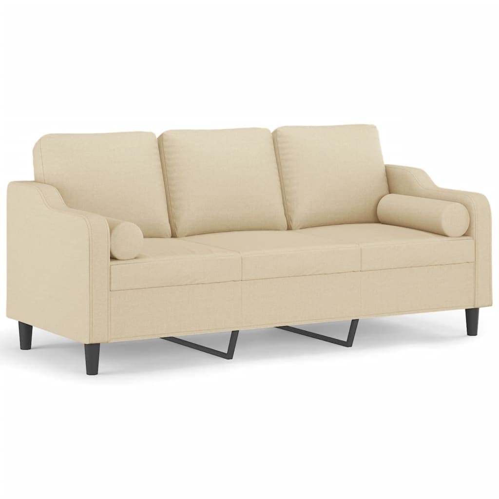 Sofá vidaXL 3 Lugares + Almofadas Decorativas 180 cm Tecido Cor Creme - 497116899