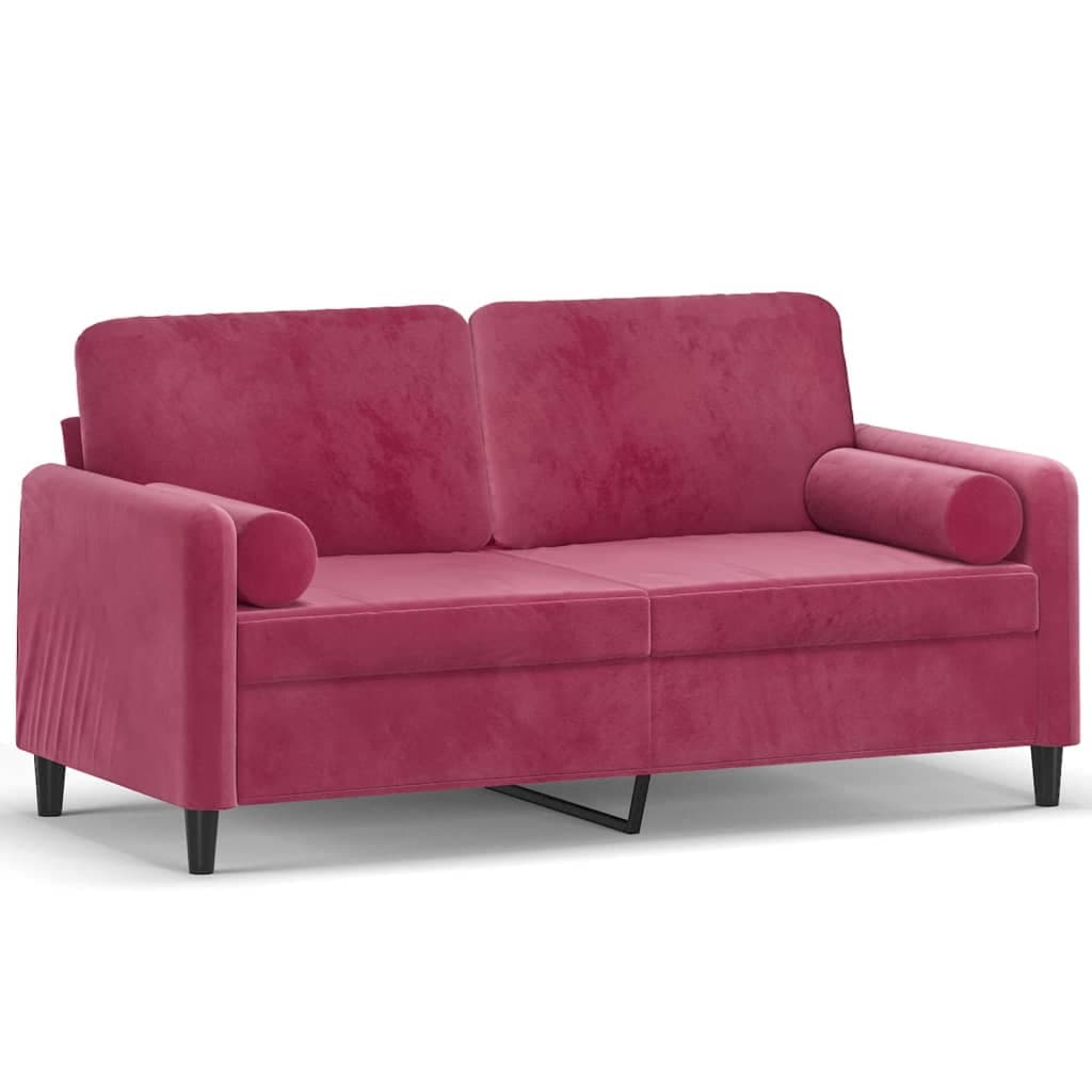 vidaXL Sofá 2 lug. + almofadas decorativas 140cm veludo vermelho tinto