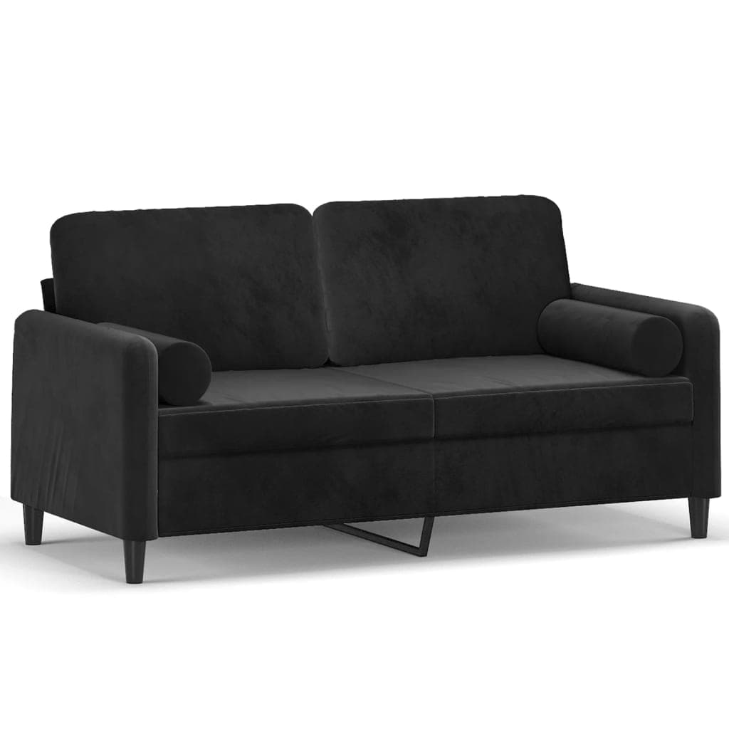 Sofá vidaXL Sofá Inês de 2 Lugares e com 2 Almofadas Decorativas em Veludo Cor Preto 158x77x80 cm Assentos, Apóios de Braços e Almofadas de Encosto Densamente Acolchoados Design Nórdico
