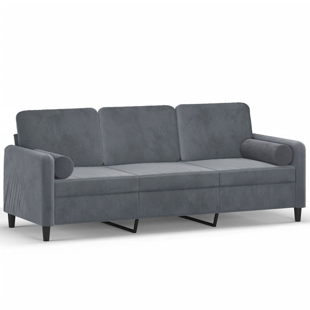 vidaXL Sofá 3 lug. c/ almofadas decorativas 180 cm veludo cinza-escuro