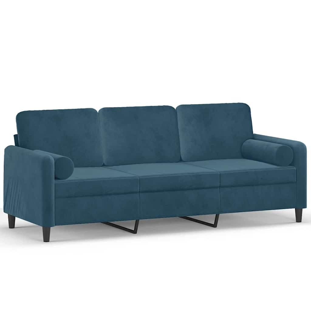 vidaXL Sofá 3 lugares c/ almofadas decorativas 180 cm veludo azul