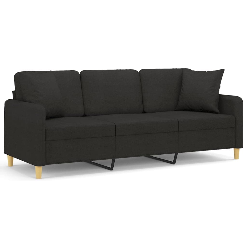 vidaXL Sofá 3 lugares + almofadas decorativas 180 cm tecido preto