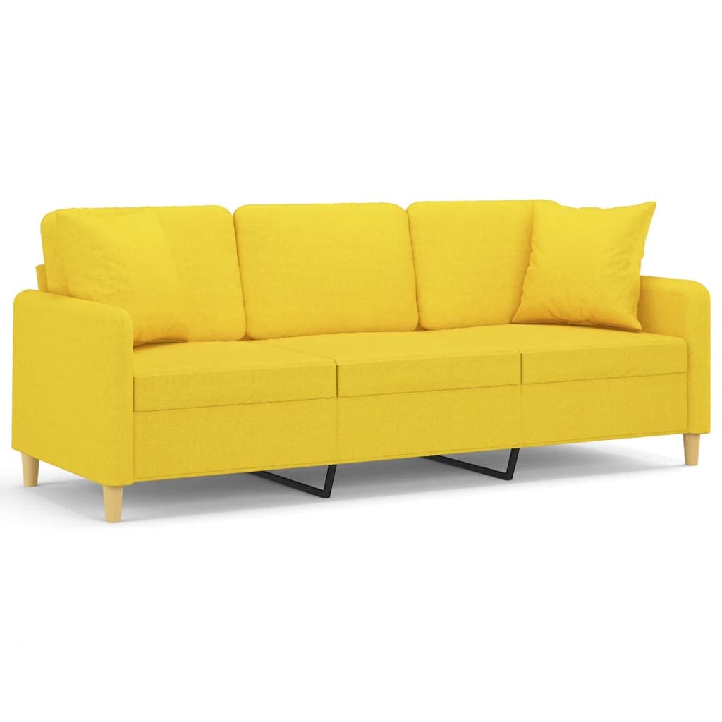 vidaXL Sofá 3 lugares + almofadas decoração 180cm tecido amarelo-claro