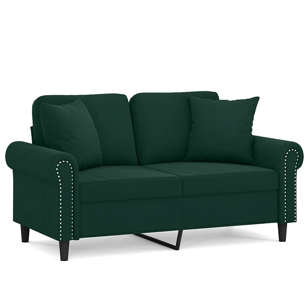 Sofá vidaXL 2 Lug. com Almofadas Decorativas 120 cm Veludo Verde-escuro - 2755119742