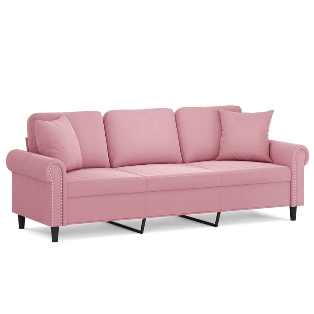 vidaXL Sofá 3 lugares c/ almofadas decorativas 180 cm veludo rosa