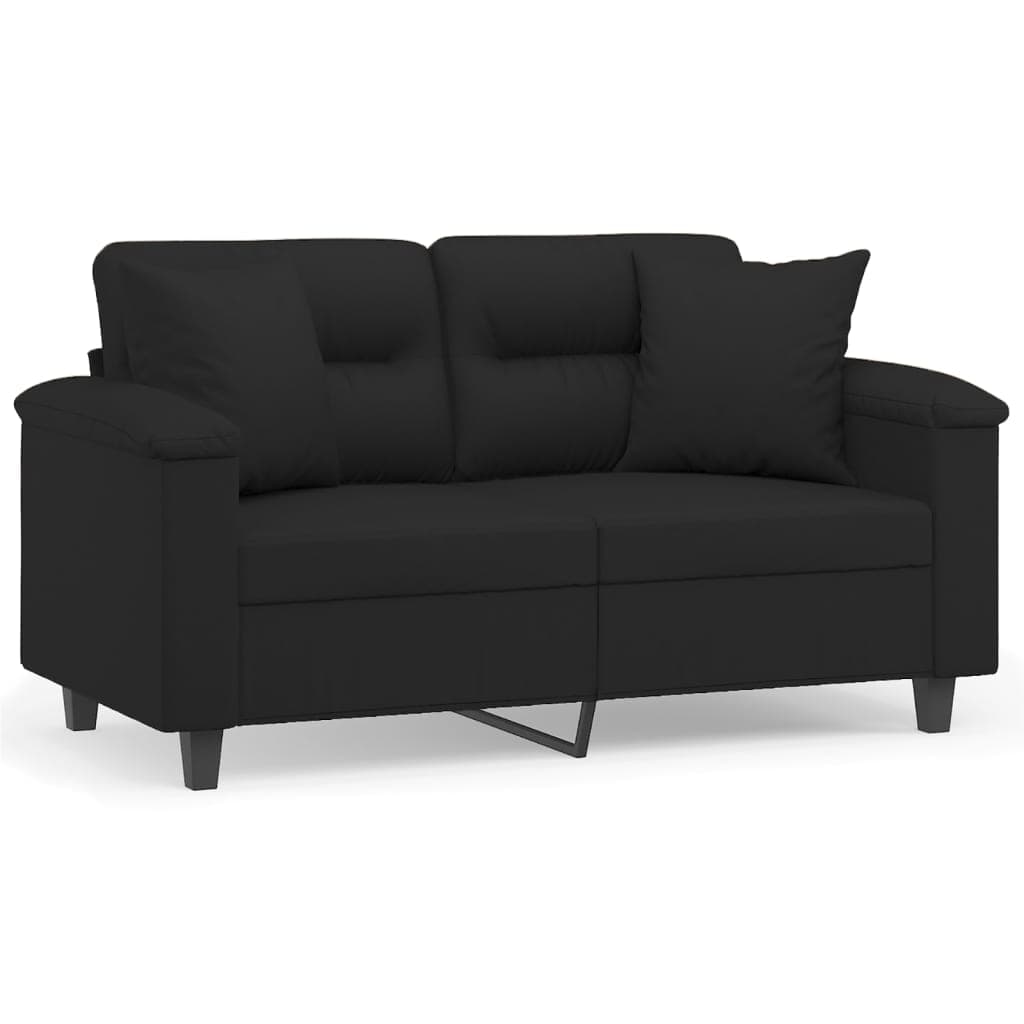 Sofá vidaXL Sofá Darma de 2 Lugares e com 2 Almofadas Decorativas Cor Preto em Tecido de Microfibra Assentos, Apóios de Braços e Almofadas de Encosto Densamente Acolchoados 150x77x80 cm Design Nórdico