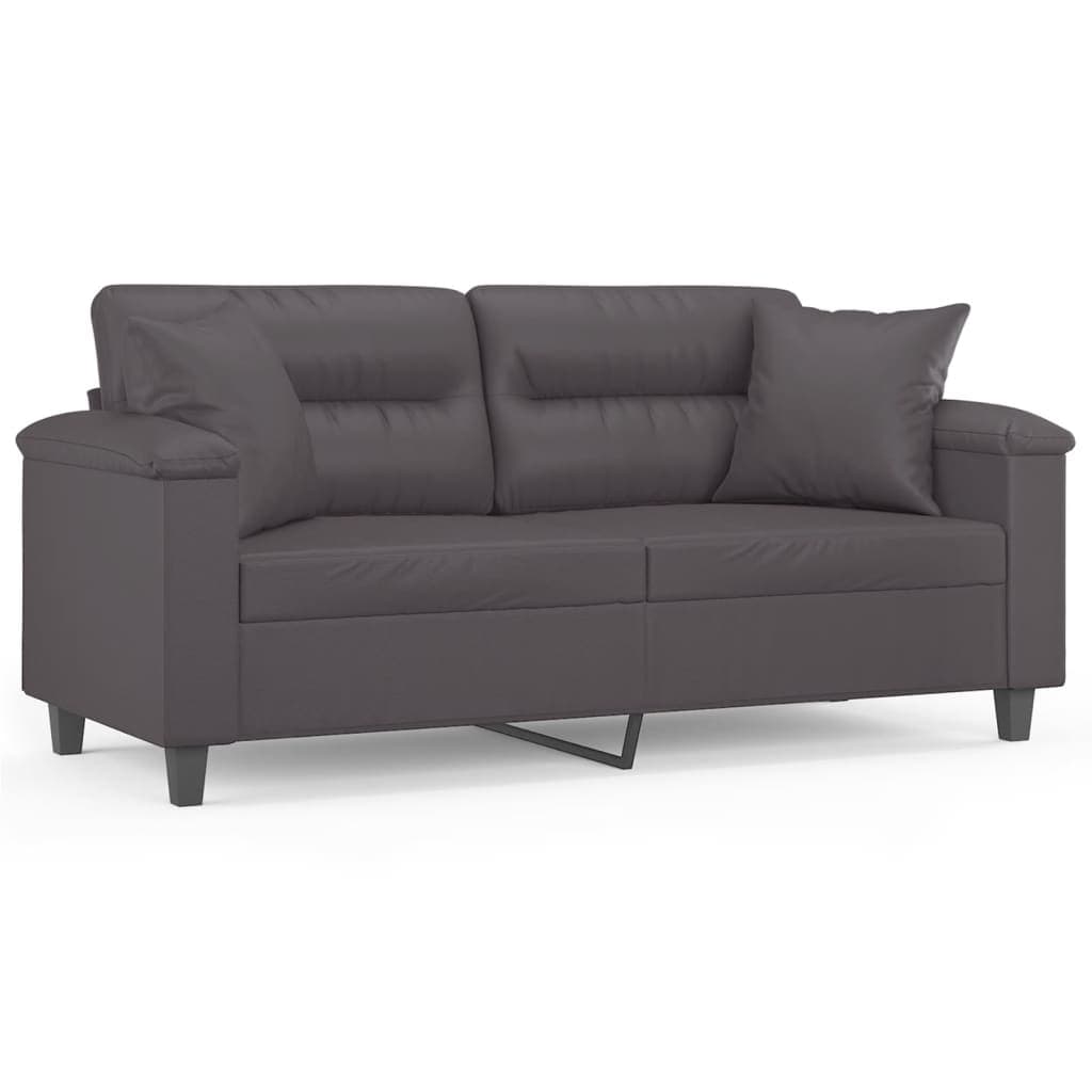 vidaXL Sofá 2 lugares + almofadas decorativas 140cm couro artif. cinza