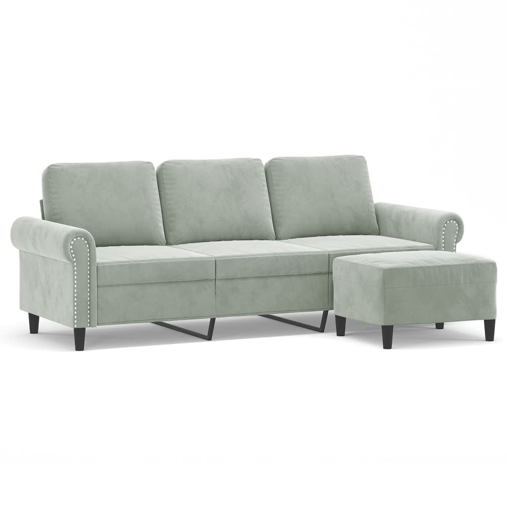 vidaXL Sofá de 3 lugares com apoio de pés 180 cm veludo cor creme