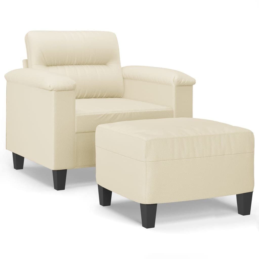 Sofá vidaXL Poltrona com Apoio de Pés Couro Artificial 60 cm Cor Creme - 2153865067