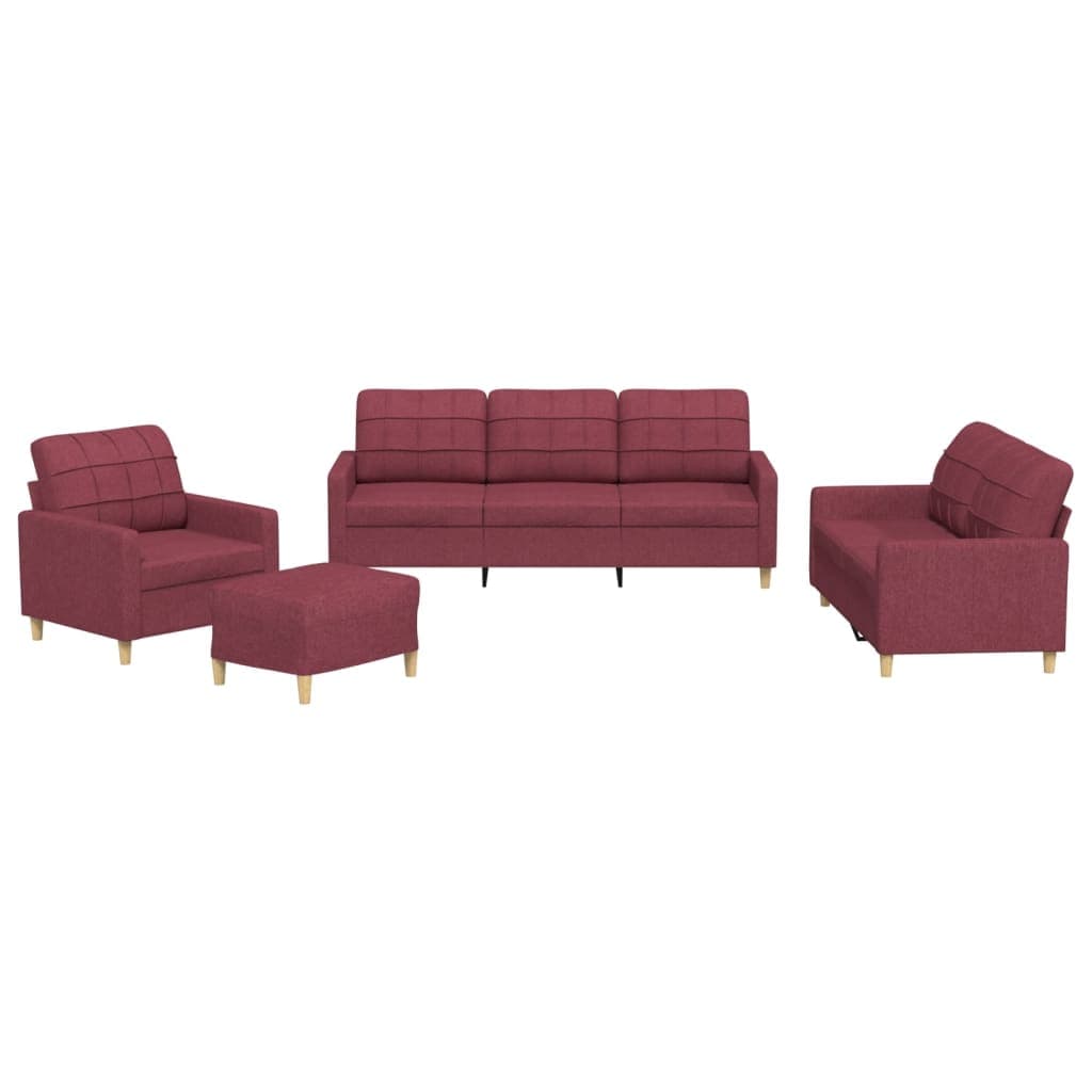 Sofá vidaXL 4 Peças com Almofadões Tecido Vermelho Tinto - 830723562
