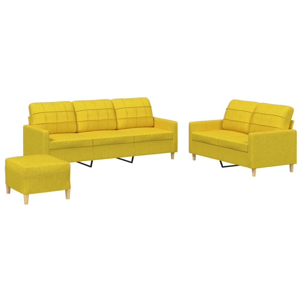 vidaXL 3 pcs conjunto de sofás com almofadões tecido amarelo-claro