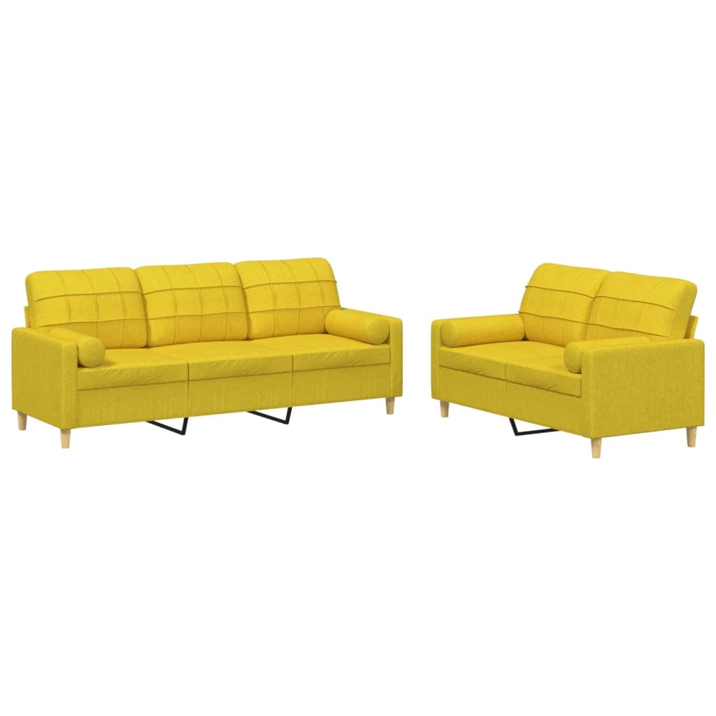 vidaXL 2 pcs conjunto de sofás com almofadas tecido amarelo-claro
