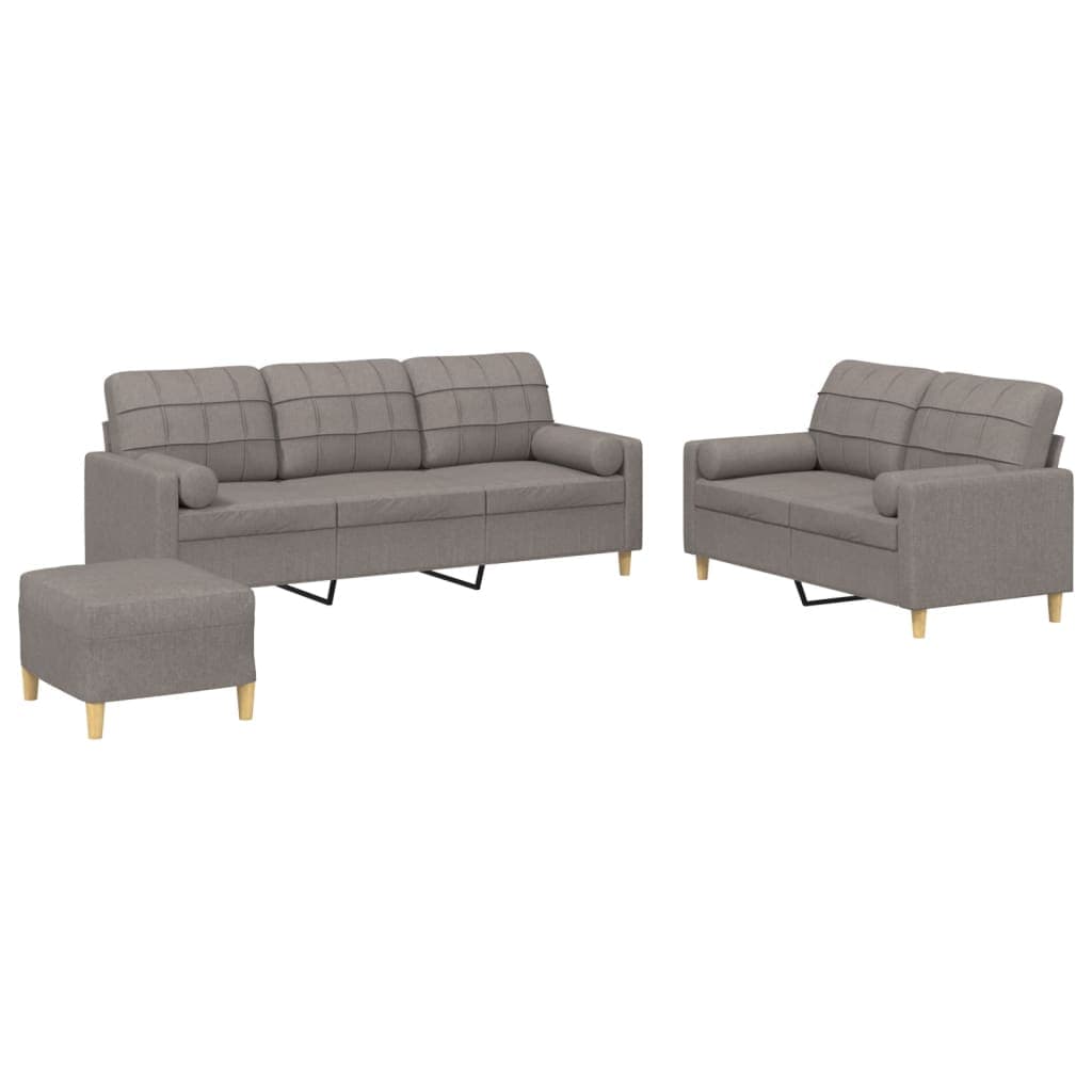 vidaXL 3 pcs conjunto de sofás com almofadas tecido cinza-acastanhado
