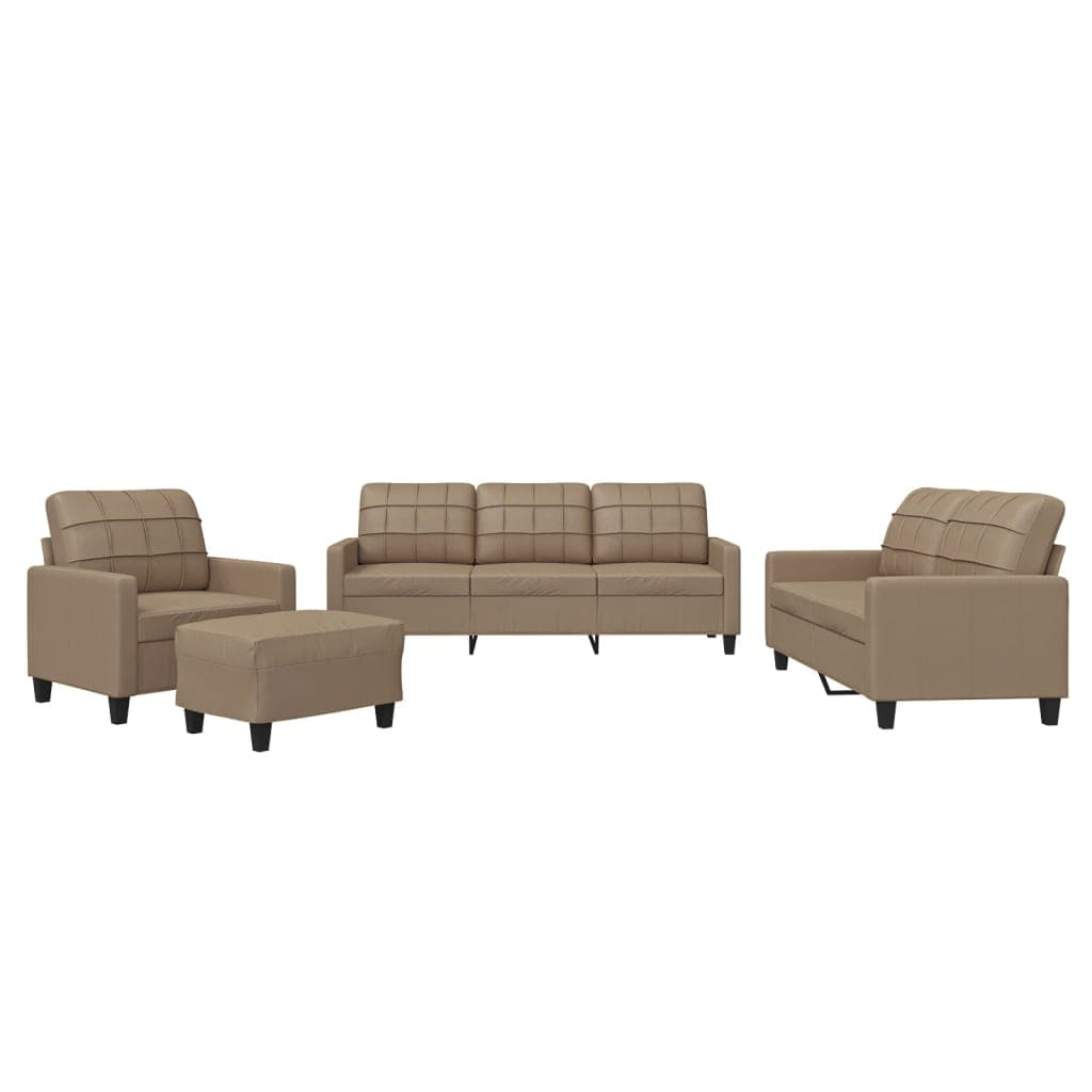 vidaXL 4 pcs conjunto sofás c/ almofadões couro artif. cor cappuccino