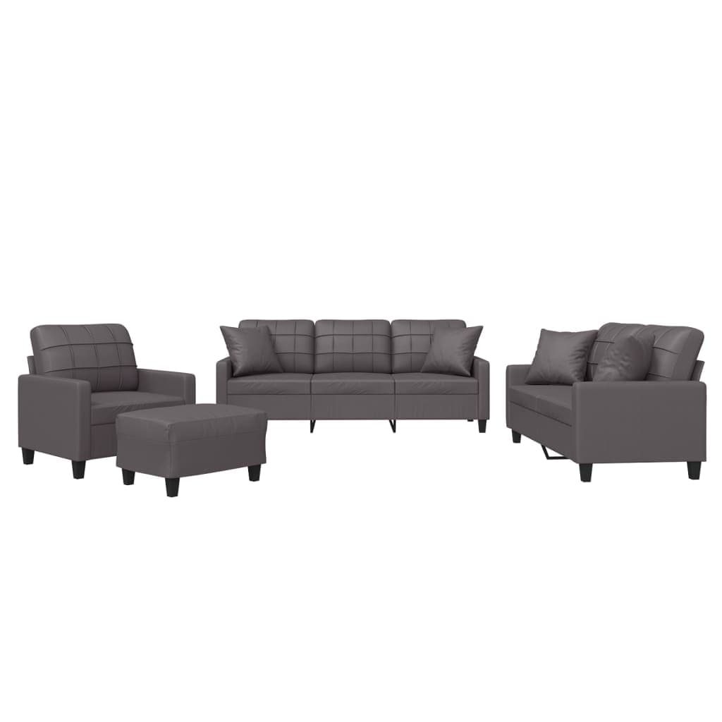 vidaXL 4 pcs conjunto de sofás com almofadas couro artificial cinzento